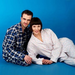 Couple wearing pajamas