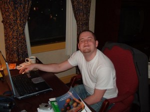 Drunk guy on computer