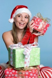 Girl opening gifts